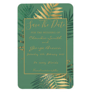 Elegant Guld Tropical Löv Spara datumet Magnet