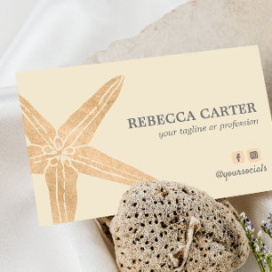 Elegant Guld Tropical Starfish Beach Coastal Visitkort