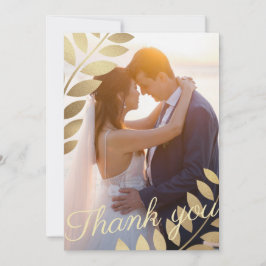 Elegant Guld Tropiska Blad Foto Bröllop Tack Kort