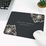Elegant Guld Tropiska Hibiscus Flower Musmatta<br><div class="desc">Öarnas munstycke för personlig av chic för ditt företag eller hemkontor har två linjer anpassningsbar text i klassisk vit text,  på en mjuk svart bakgrund med två tropiska hibiscus-blommor i faux guld-folie för ett strandglam.</div>