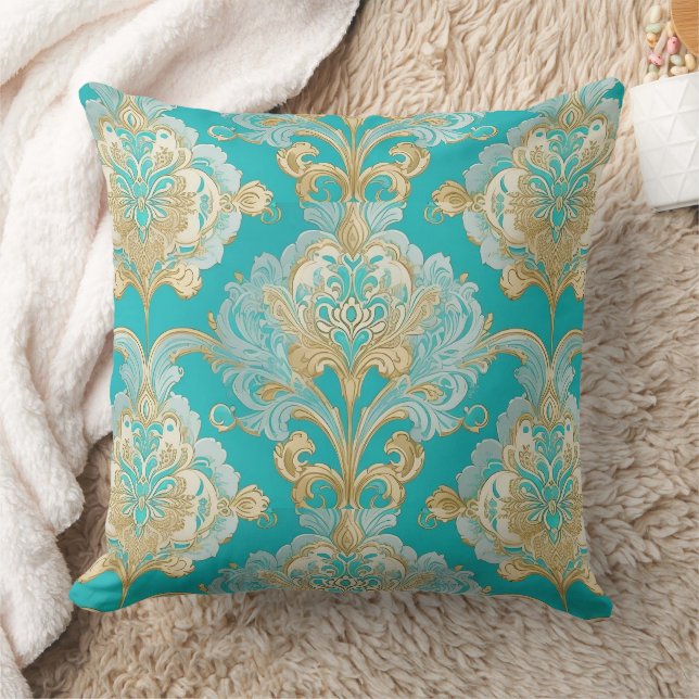 Elegant Guld, turkos, Teal, Cream, Dekorativ kudde (Filt)