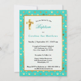 Elegant Guld Turquise Krona Baptism Inbjudningar