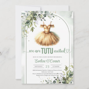 Elegant guld tutu klänning greenery armade girl inbjudningar