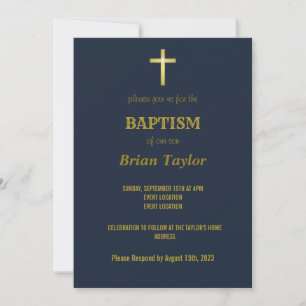 Elegant Guld Typografi Kor Baptism i marinblått Inbjudningar
