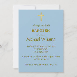 Elegant Guld Typografi Kor-baptism på cyan Blue Inbjudningar