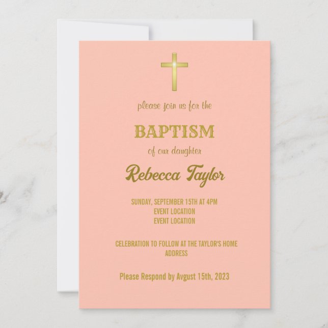 Elegant Guld Typografi Kor-baptism på Rosa Inbjudningar (Framsida)