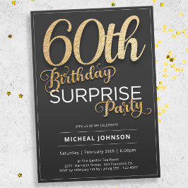 Elegant Guld Typografi Surprise 60:e födelsedagen Inbjudningar