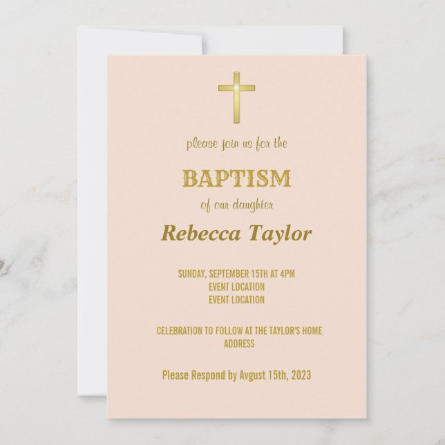 Elegant Guld Typography Kor Baptism on Vanilla Inbjudningar (Framsida)