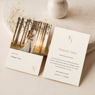Elegant Guld Typography Photo Bröllop Ecru Tack Kort
