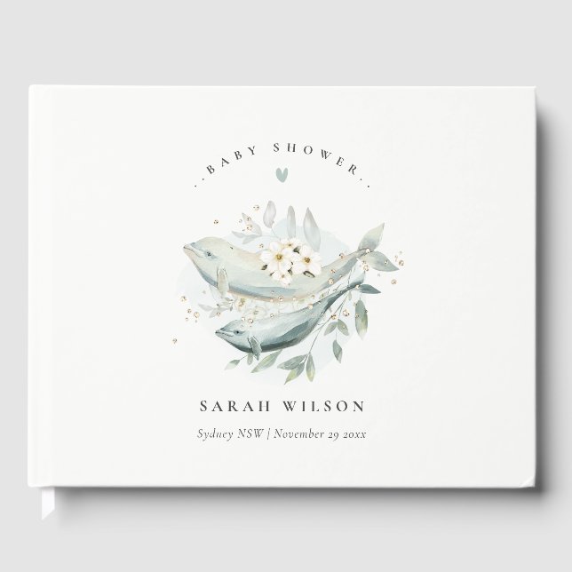 Elegant guld undervattensblomma fisk baby shower gästböcker (Framsida)