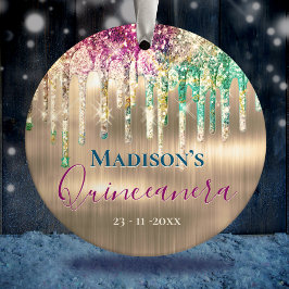 Elegant guld Unicorn Glitter Drips Quinceanera Julgransprydnad Keramik