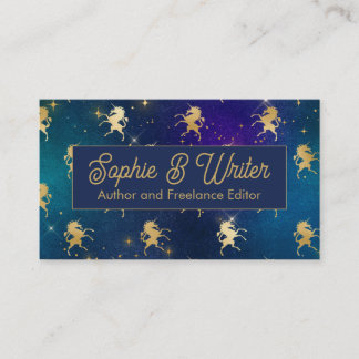 Elegant Guld Unicorn Starry Himmel Fantasy Writers Visitkort
