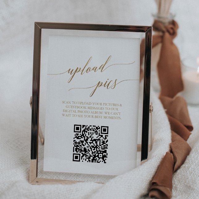 Elegant Guld Utskrivbart Bordnummer Foto QR-kod Inbjudningar (Elegant Gold Printable Table Number Photo QR Code)
