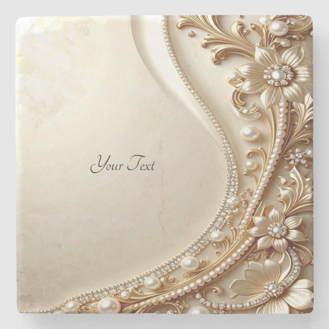 Elegant guld utsmyckad blomsten coaster i sten stenunderlägg (Framsidan)
