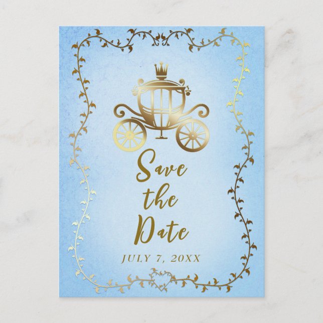 Elegant guld vagn saga Save the Date  Meddelande Vykort (Framsida)