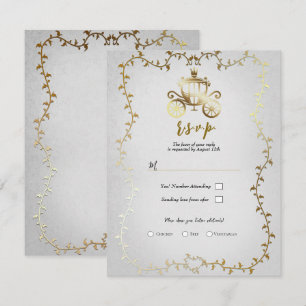 Elegant guld vagn vit saga bröllop RSVP Inbjudningar