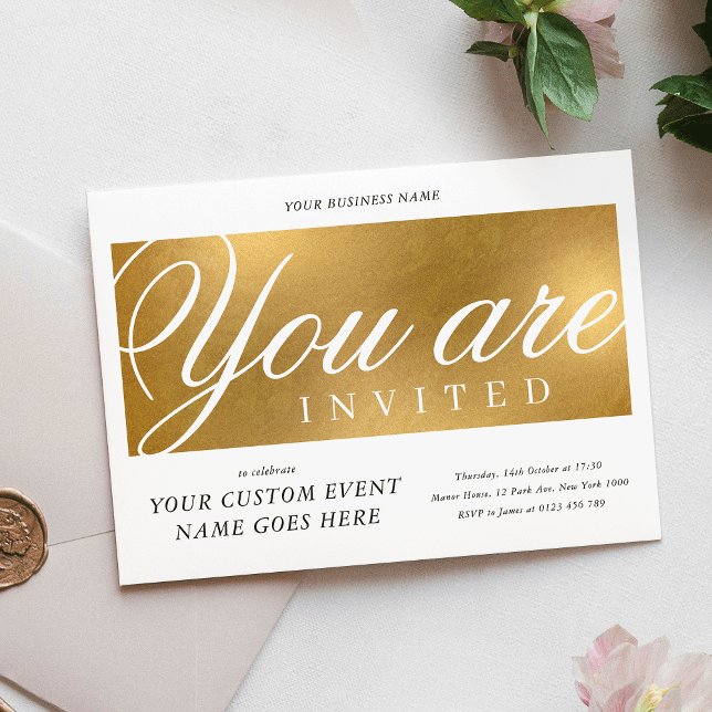 Elegant Guld välgörenhetsorganisation Gala Dinner  Inbjudningar (Elegant Gold Annual Charity Gala Dinner Business Invitation)