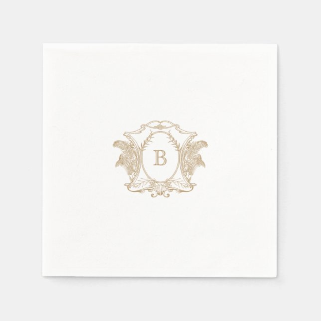 Elegant Guld Vapensköld Monogram Bröllop Napkin Pappersservett (Framsidan)