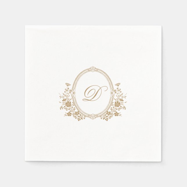 Elegant Guld Vapensköld Monogram Bröllop Napkin Pappersservett (Framsidan)