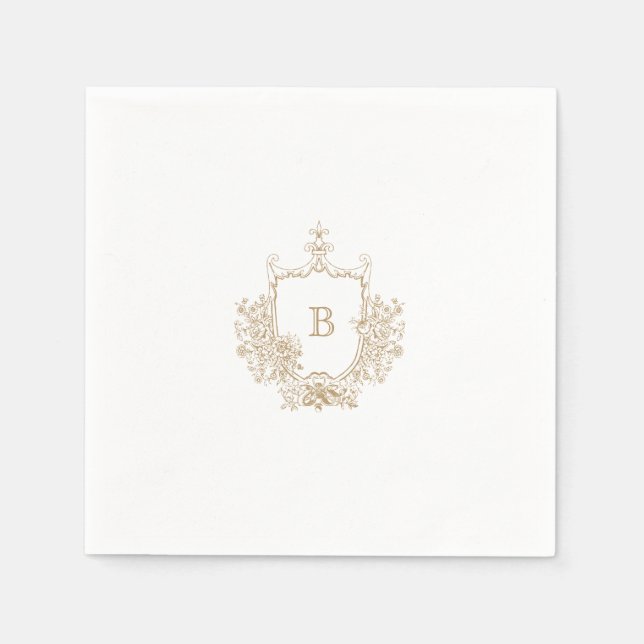 Elegant Guld Vapensköld Monogram Bröllop Napkin Pappersservett (Framsidan)