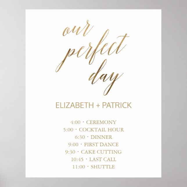 Elegant Guld - vår Perfekt Day Order of Events Poster (Framsidan)