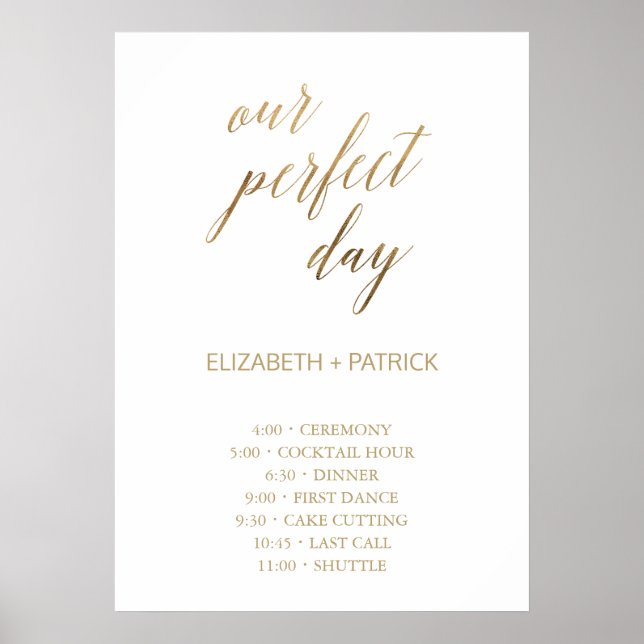 Elegant Guld Vår Perfekta Dag Händelseordning Poster (Framsidan)