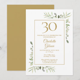Elegant Guld Vattenfärg Grönska 30-årsdag Inbjudningar