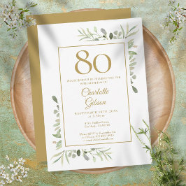 Elegant Guld Vattenfärg Grönska 80-årsdag Inbjudningar