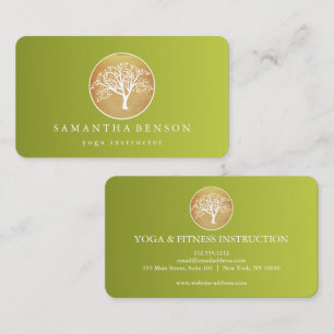 Elegant guld vattenfärg Träd Yoga och meditation B Visitkort