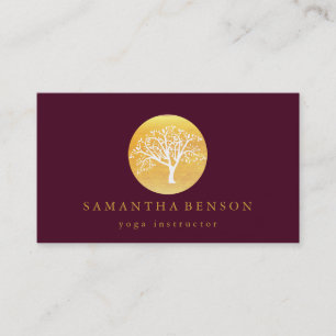 Elegant guld- vattenfärgträdYoga och meditation Visitkort