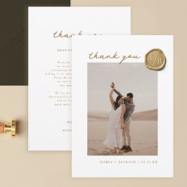 Elegant Guld Vax sätesfoto Bröllop Tack Kort