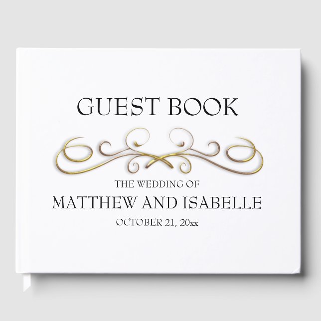 Elegant Guld Victorian Flourish Bröllop Guest Bok (Framsida)