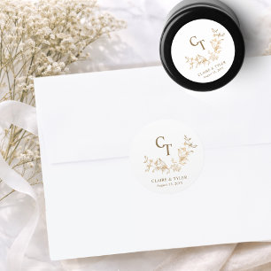 Elegant guld vigselmonogram kuvert sigill / Förmån Runt Klistermärke