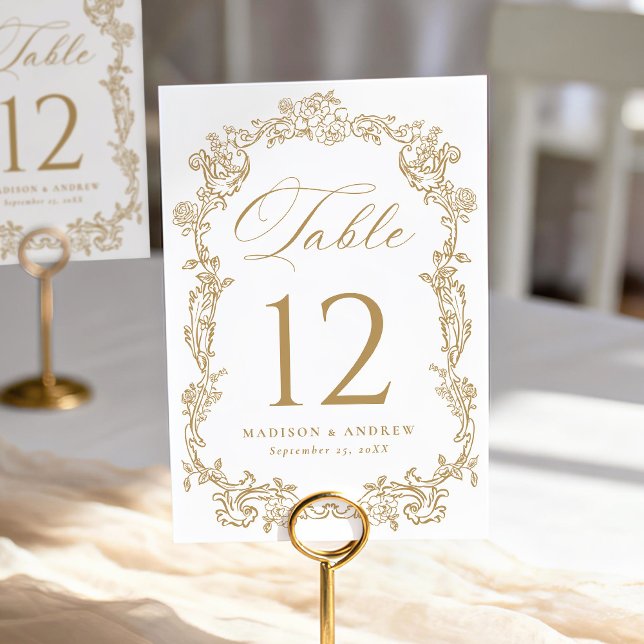 Elegant guld viktoriansk blombröllop bordsnummer (Skapare uppladdad)