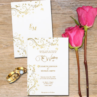 Elegant Guld Vines Butterflies Bröllop Inbjudningar