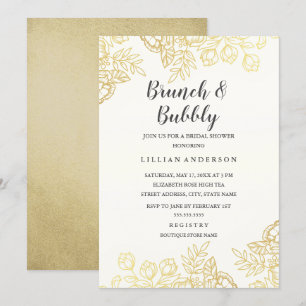 Elegant Guld Vintage Blommigt Brunch och Bubly Inbjudningar