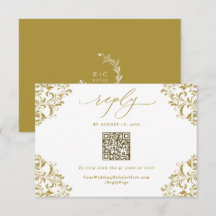 Elegant guld vintage bröllll QR-kod