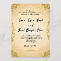 Elegant guld vintage bröllopsinbjudan