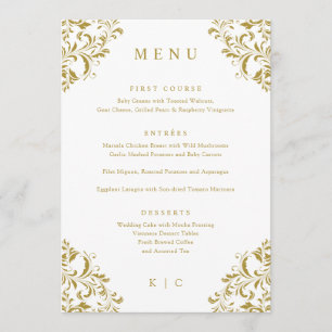 Elegant Guld Vintage Classic Bröllop Menu Meny