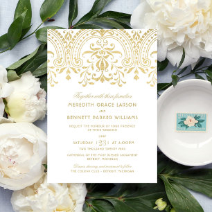 Elegant Guld Vintage Glamor Bröllop Inbjudningar