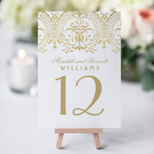Elegant Guld Vintage Glamour Vit Monogram Bordsnummer