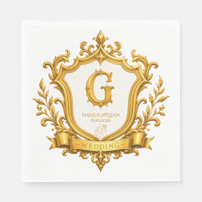 Elegant guld vintage monogram krönings bröllop pappersservett (Framsidan)