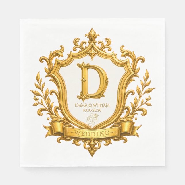 Elegant guld vintage monogram krönings bröllop pappersservett (Framsidan)