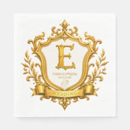 Elegant guld vintage monogram krönings bröllop pappersservett