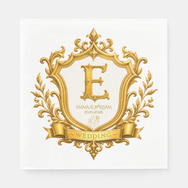 Elegant guld vintage monogram krönings bröllop pappersservett (Framsidan)