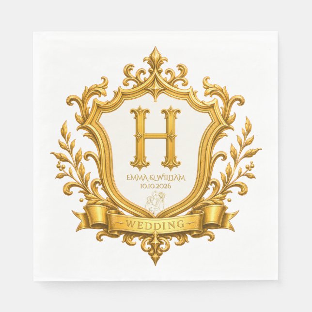 Elegant guld vintage monogram krönings bröllop pappersservett (Framsidan)