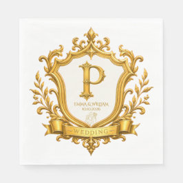 Elegant guld vintage monogram krönings bröllop pappersservett