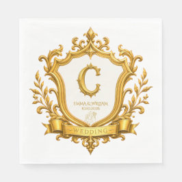 Elegant guld vintage monogram krönings bröllop pappersservett