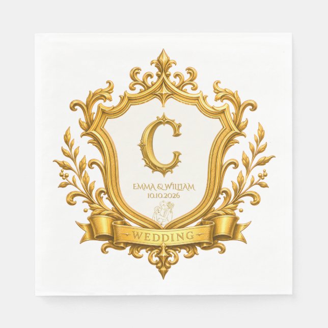 Elegant guld vintage monogram krönings bröllop pappersservett (Framsidan)