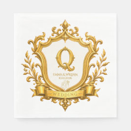 Elegant guld vintage monogram krönings bröllop pappersservett